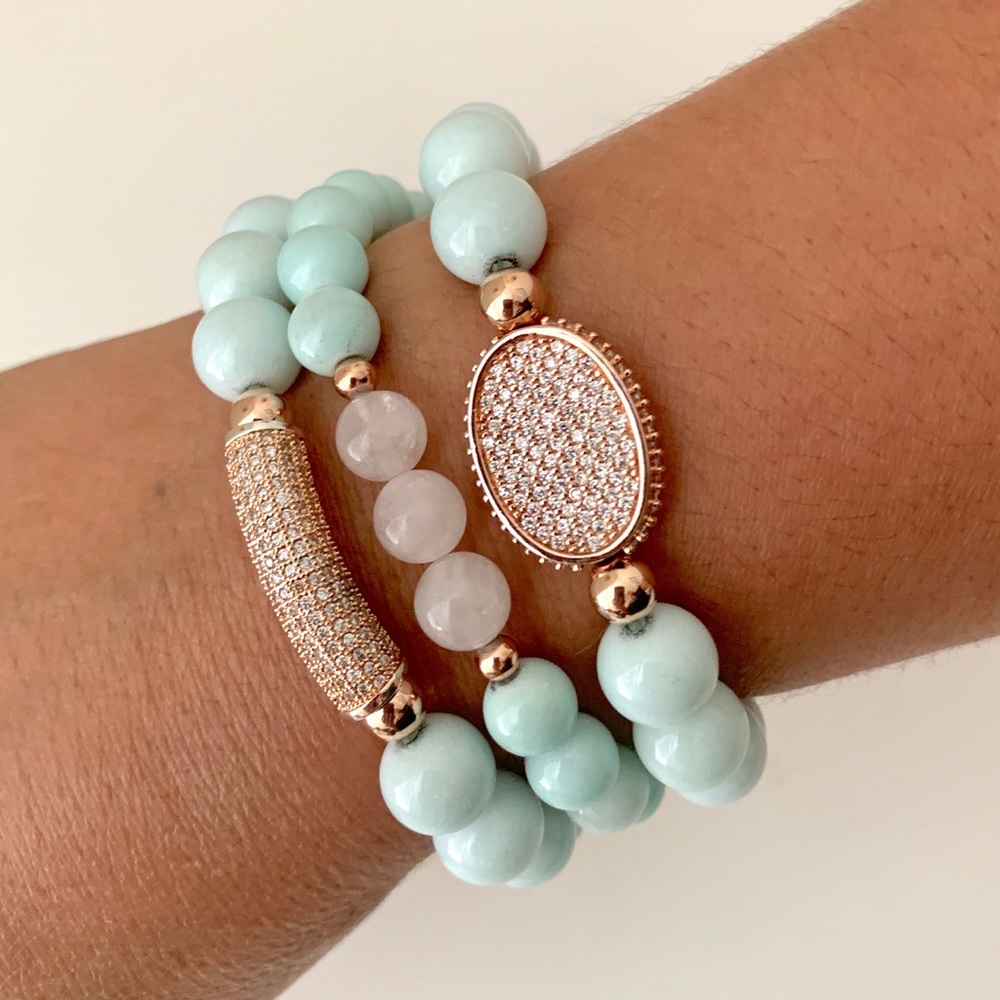 ❗️ Clearance❗️ Rose Aqua 3 Bracelet Micro Pave Set